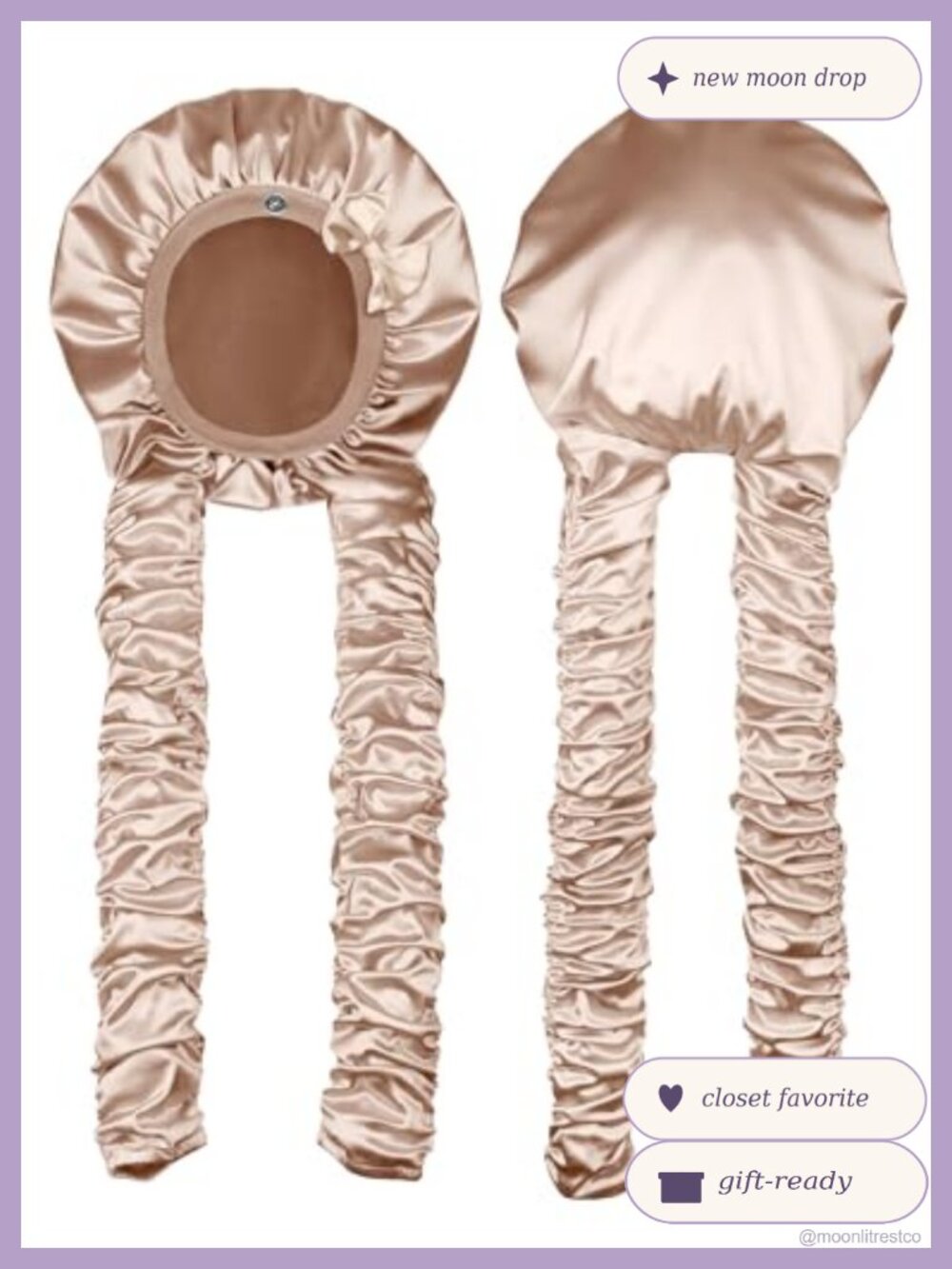 Satin Hair Bonnet for Sleeping with Long Curling Ribbons, Adjustable Sleep Cap